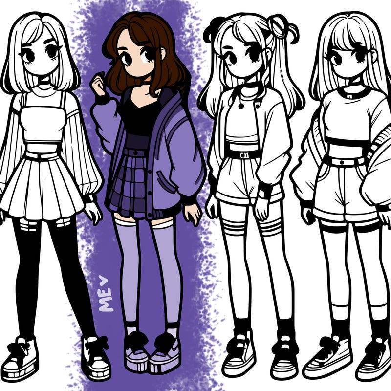 one girl with crop-top shirt and a jacket with a skirt, long socks and another girl with a shirt and pants with a jacket