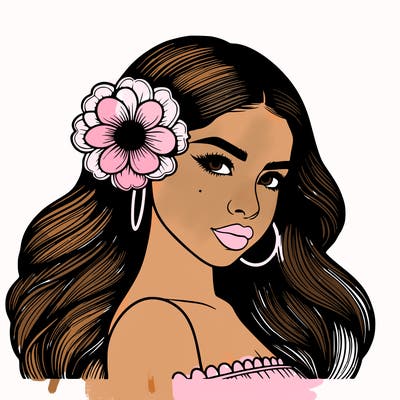 realistic girl with a flower in her long hair