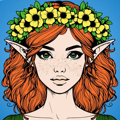 realistic female elf with flower crown