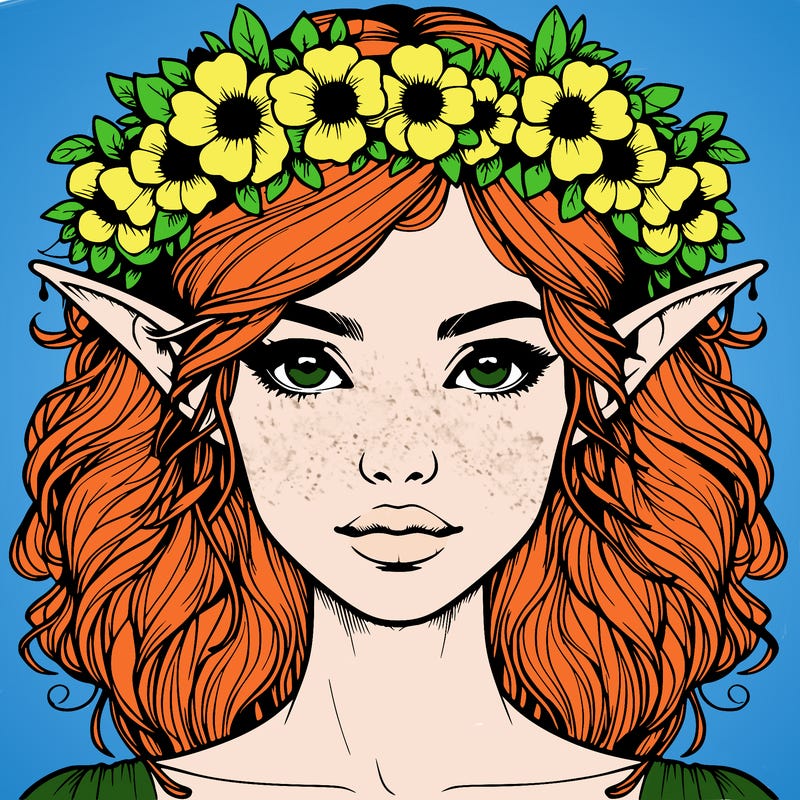 realistic female elf with flower crown