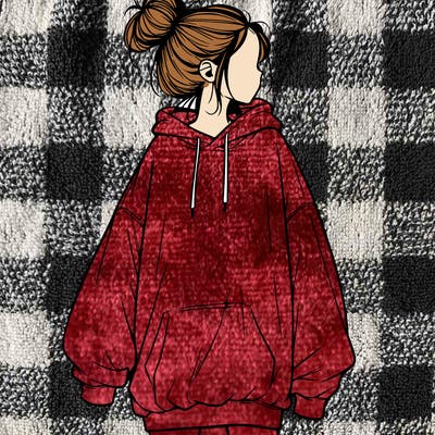 realistic girl with a oversized sweatshirt on and a bun