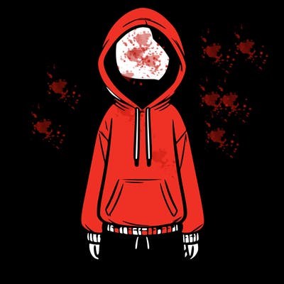 faceless girl in a tracksuit with a hood on and no hair