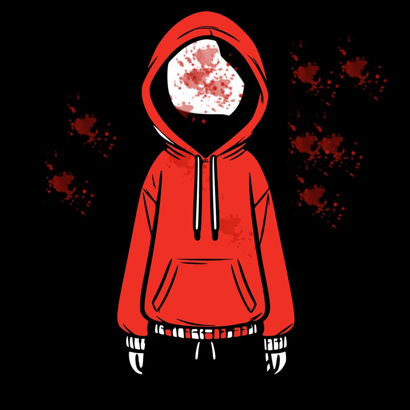 faceless girl in a tracksuit with a hood on and no hair