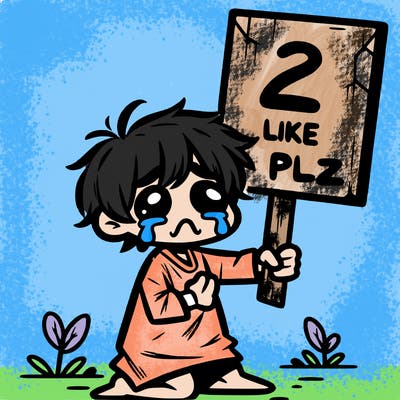 small poor toddler crying with sign that says 2 like plz