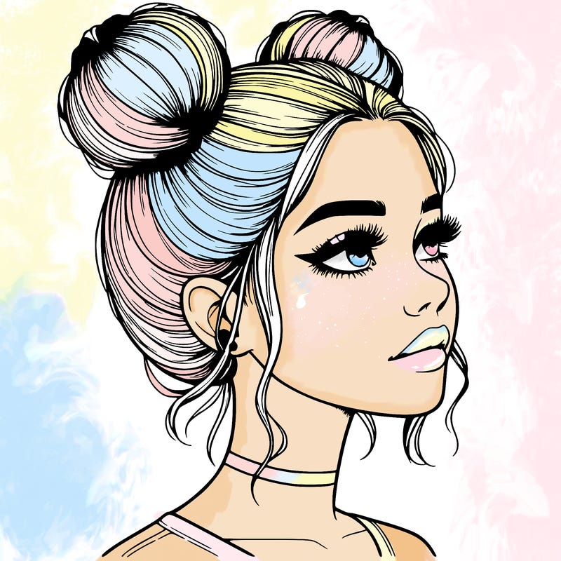 realistic girl with buns on the top of her head