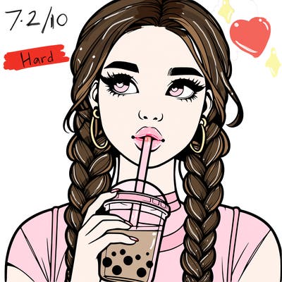 realistic girl with braided hair drinking boba