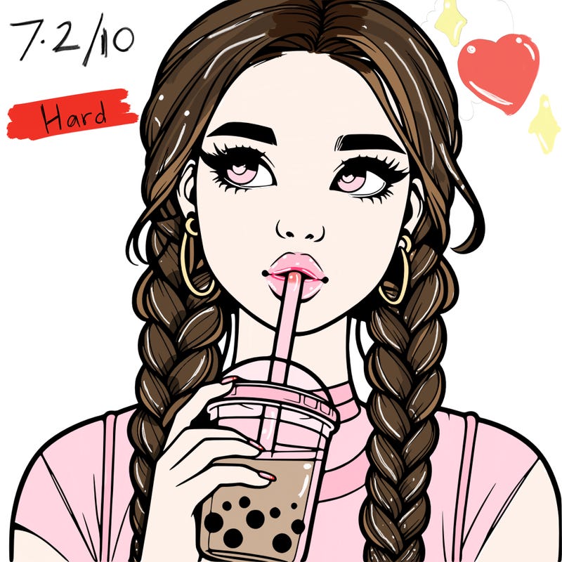 realistic girl with braided hair drinking boba