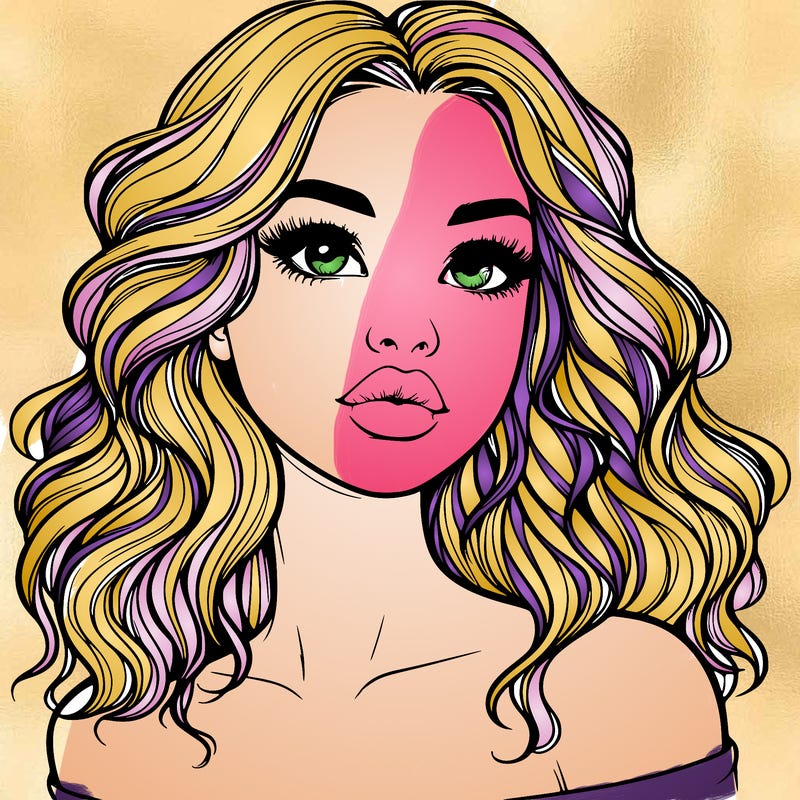 realistic girl with wavy hair and lips
