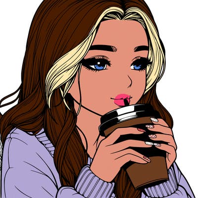 realistic girl drinking coffee