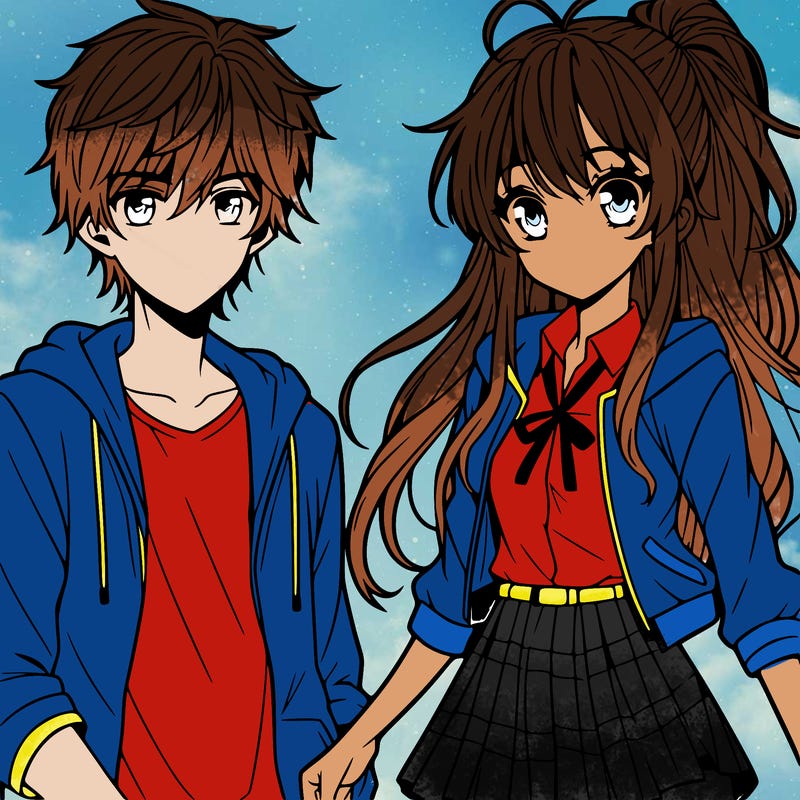 teen boy and girl anime