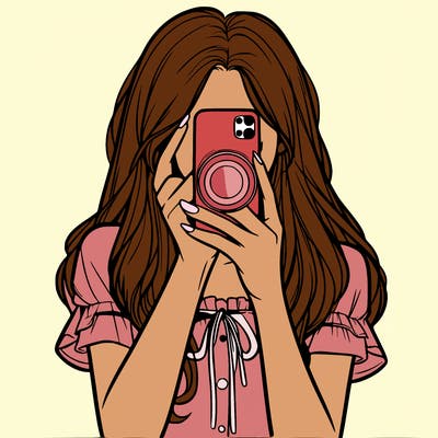 a realistic girl holding her phone taking pictures