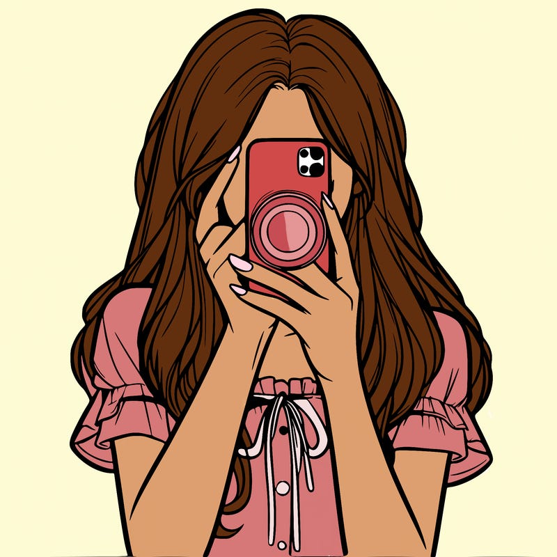 a realistic girl holding her phone taking pictures