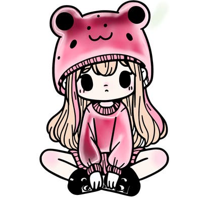 a girl wearing a frog hat and some frog socks