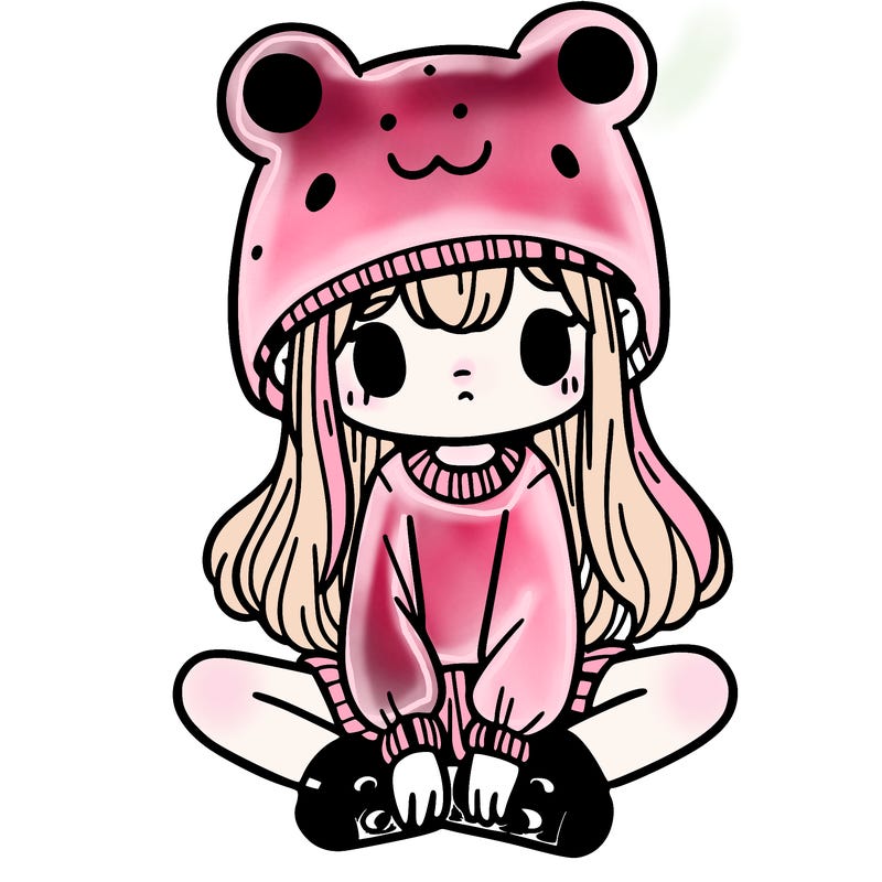 a girl wearing a frog hat and some frog socks