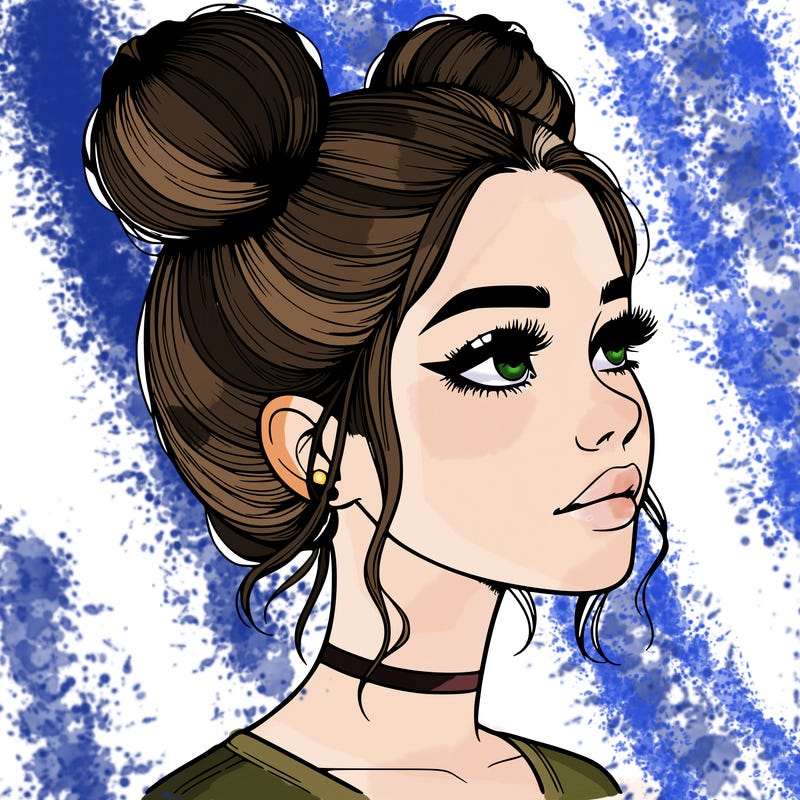 realistic girl with buns on the top of her head