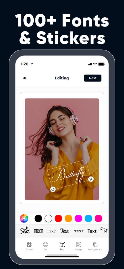 Watermark Maker & Creator Pro - Mobile app interface for editing watermarks with various font styles and color options.