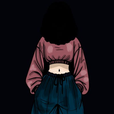 realistic girl faceless with baggy pants and a crop top
