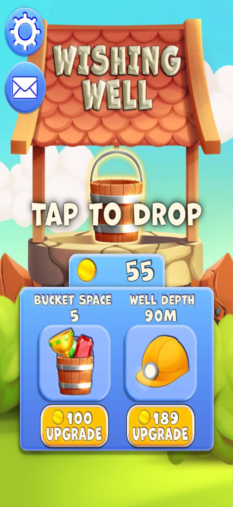 Wishing Well : Wonders - Wishing Well Wonders game screen showing bucket and well depth upgrade options