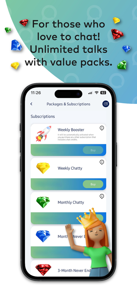 Aloha Live - Anonymous Chat - Bildschirm der Aloha Live App, der wöchentliche und monatliche Abonnementpakete für unbegrenztes anonymes Chatten anzeigt.