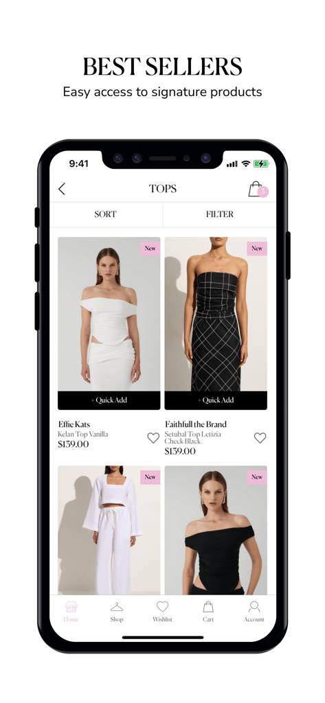 Girls with Gems - Girls with Gems mobile app screen displaying best selling designer tops for women