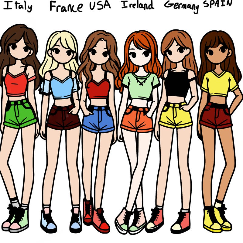 a group of girls wearing crop tops and shorts