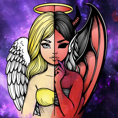 realistic angel half demon