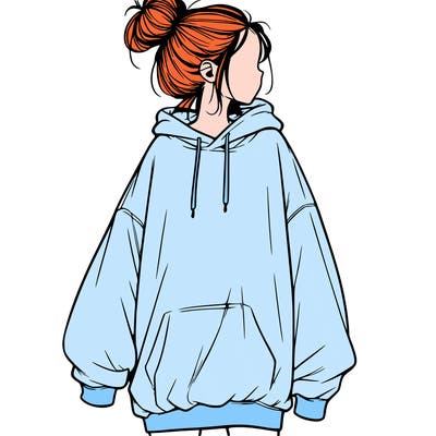 realistic girl with a oversized sweatshirt on and a bun