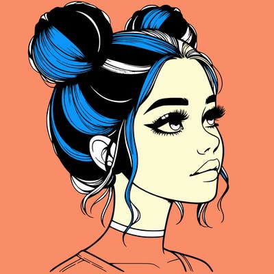 realistic girl with buns on the top of her head