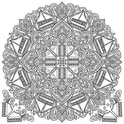 Dive into the harmonious world of early music with this unique clavichord mandala coloring page. Discover an intricate design featuring the delicate beauty of clavichords woven into a mesmerizing symmetrical pattern.