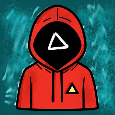 a person with non face waering a hoodie with a small triangle symbol