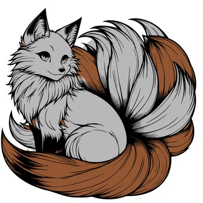 realistic detailed 9 tailed anime fox