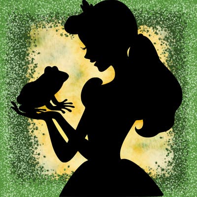 a shadow of a princess holding a frog realistic