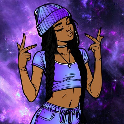 realistic teenage girl with braids and a beanie and crop top doing 🫶🏼