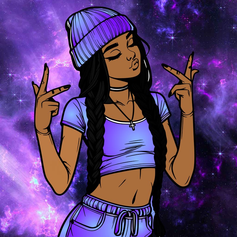 realistic teenage girl with braids and a beanie and crop top doing 🫶🏼
