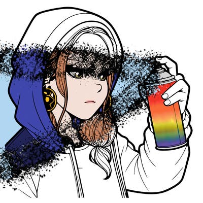 a realistic girl, spray painting