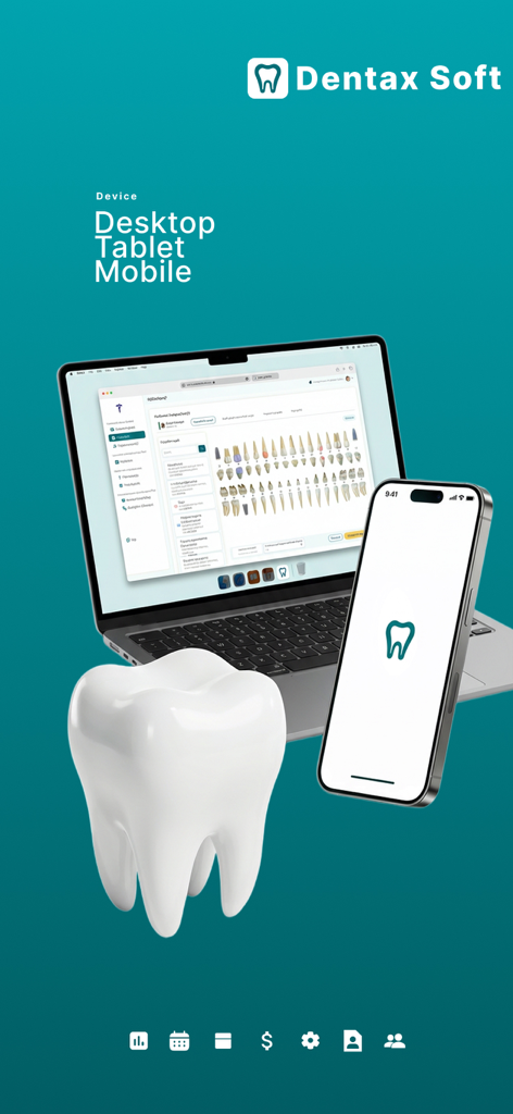 Dentax Soft - Dentax Soft dental management app interface displayed on desktop and mobile devices