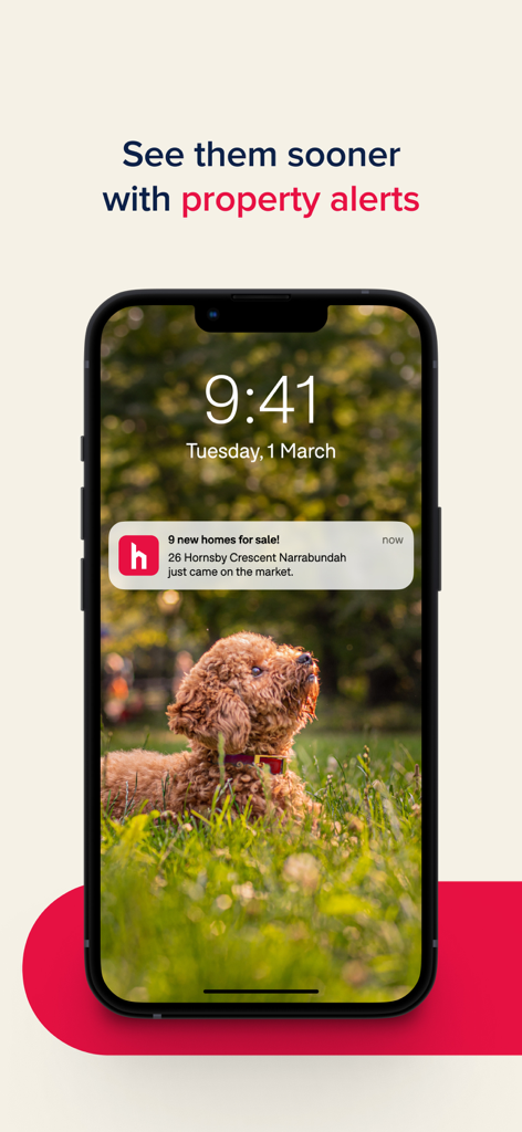 Allhomes Real Estate - Smartphone screen showing a real estate property alert notification from the Allhomes app