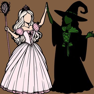detailed realistic split of a princess and a witch