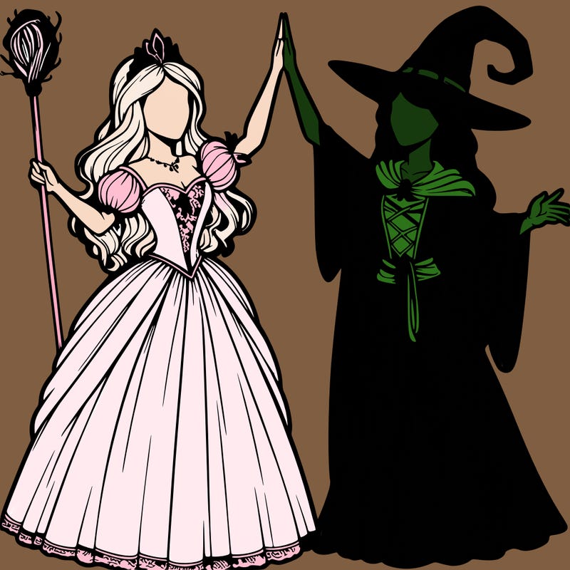 detailed realistic split of a princess and a witch