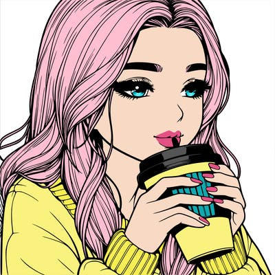 realistic girl drinking coffee