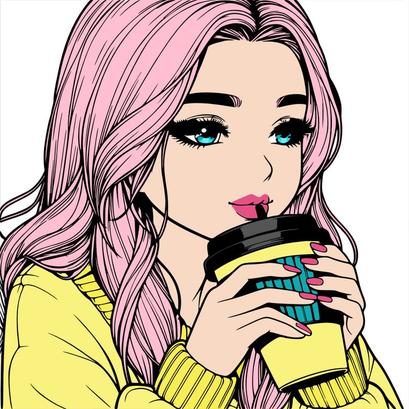 realistic girl drinking coffee