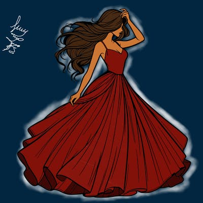 realistic woman with dress flowing in the wind