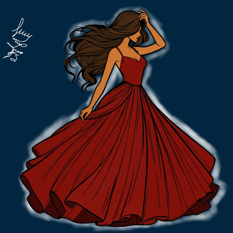 realistic woman with dress flowing in the wind