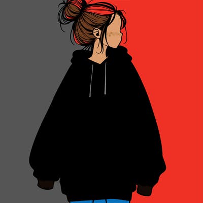 realistic girl with a oversized sweatshirt on and a bun