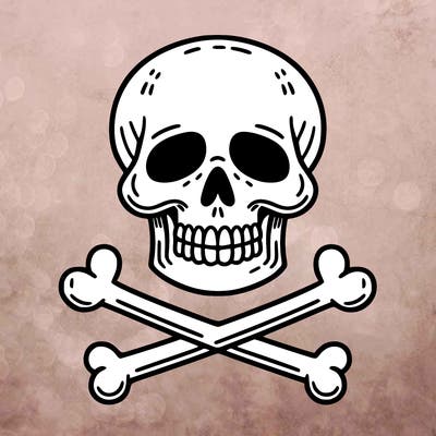 a skull with cross bones with a white background