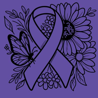 cancer awareness symbol with flowers and butterflies