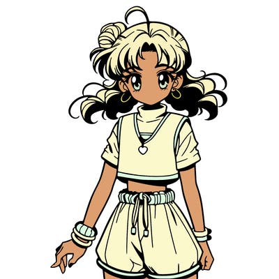 anime girl in a crop top and shorts