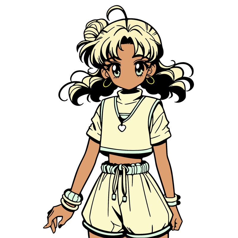 anime girl in a crop top and shorts