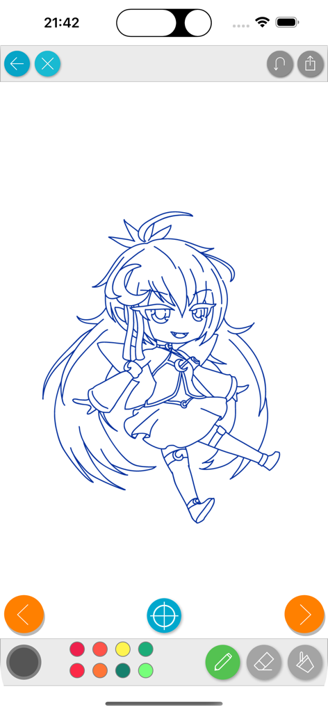 How to Paint Anime Club - Lienzo de dibujo digital que muestra el arte lineal de un personaje de anime con herramientas de coloración en la parte inferior