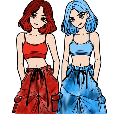two girls with crop top with baggy pants